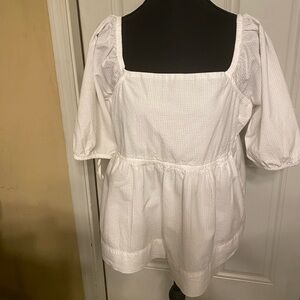 White Puff Sleeve Smocked Peplum Blouse